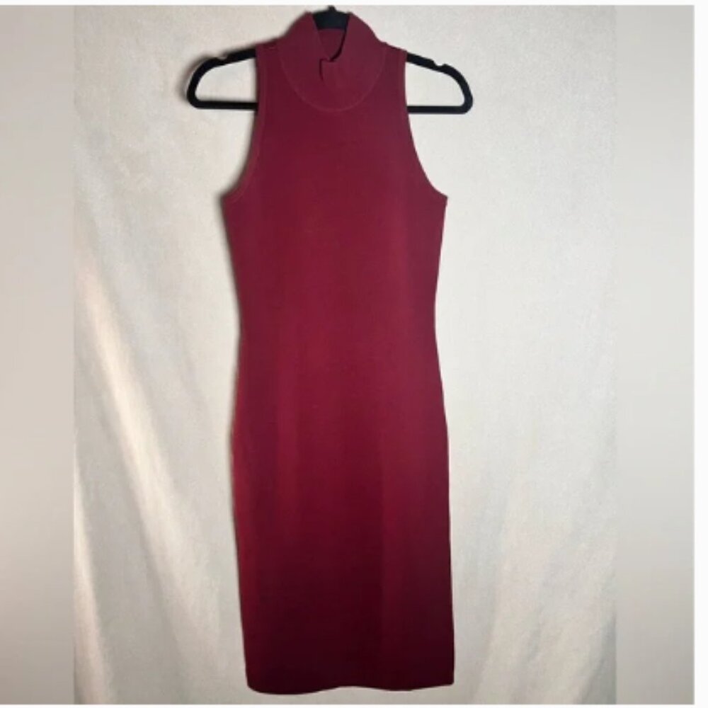 Michael Kors Mock Neck Midi Bodycon Sleeveless Dress - Small in Burgundy/Plum - Picture 2 of 6